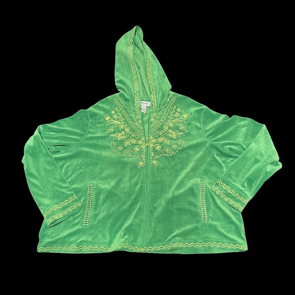 Glitterscape Rhinestone Embellished Hooded Velour Zip front Jacket Size 3X - Picture 1 of 11